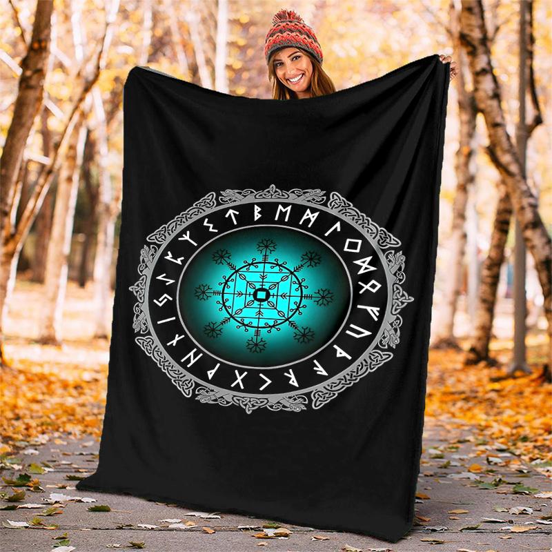 Viking Runes & Tree of Life Flannel Blanket Soft All-Season Throw, Design for Camping, Car Travel, Hiking Sofa, Bed, Office Perfect Gift for Parties