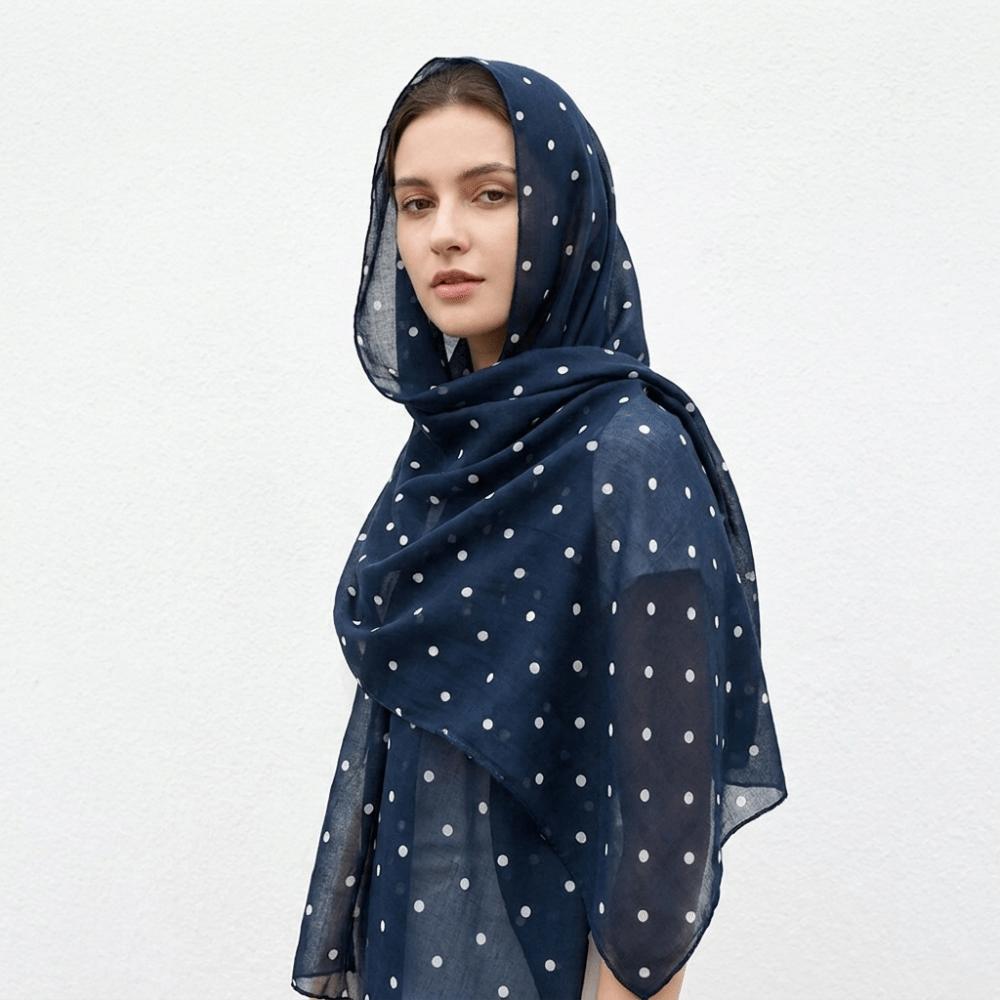 Baumwoll-Hijab-Schal Sonnenschutz Dünner Großer Schal Atmungsaktives Punktmuster Kopftuch Damen