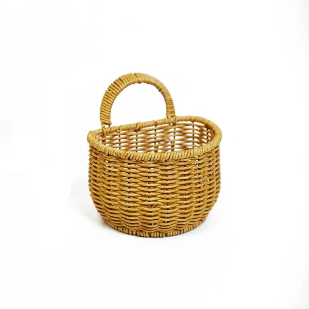 Imitation Rattan Kitchen Storage Basket Brown with Handle Hand-woven Hanging Baskets Vegetable Fruit Flower Toilet Rack 1890₽