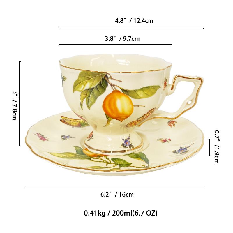 Ceramic Teacup and Saucer Set Morning Tea Cup Gold Trim Elegant English Teacup 200ml Coffee Cup+saucer+teaspoon Retro Coffee Cup