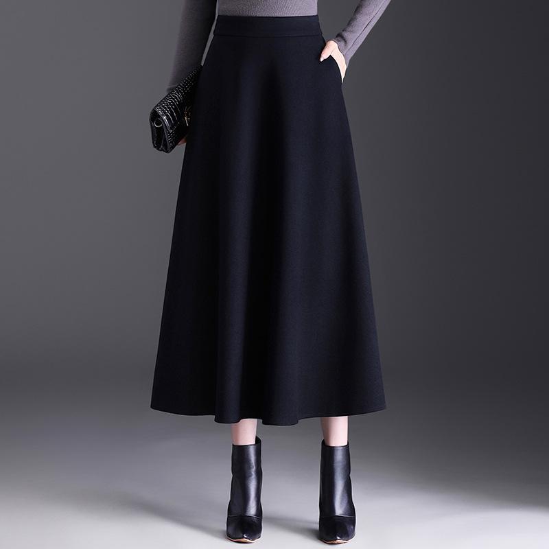 Trendy Women's Winter Woolen A-Line Half-Skirt: Mid-Length Flare Design