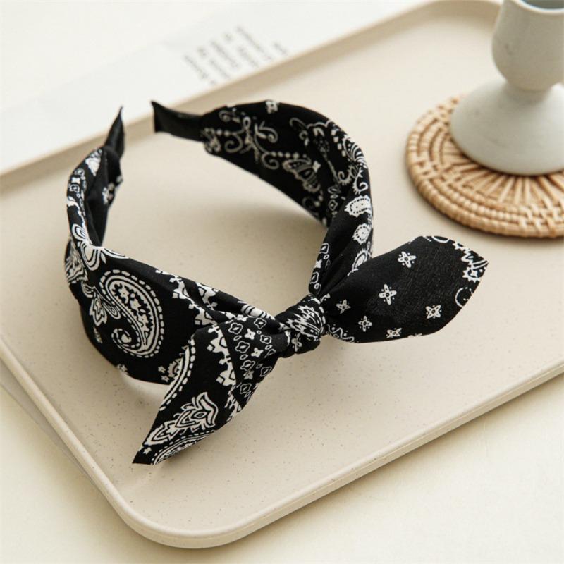 New Paisley Headband for Women Wide-Brimmed Floral Print Hairband with Bow Tie and Rabbit EarsTurban Headwrap Girls Accessories