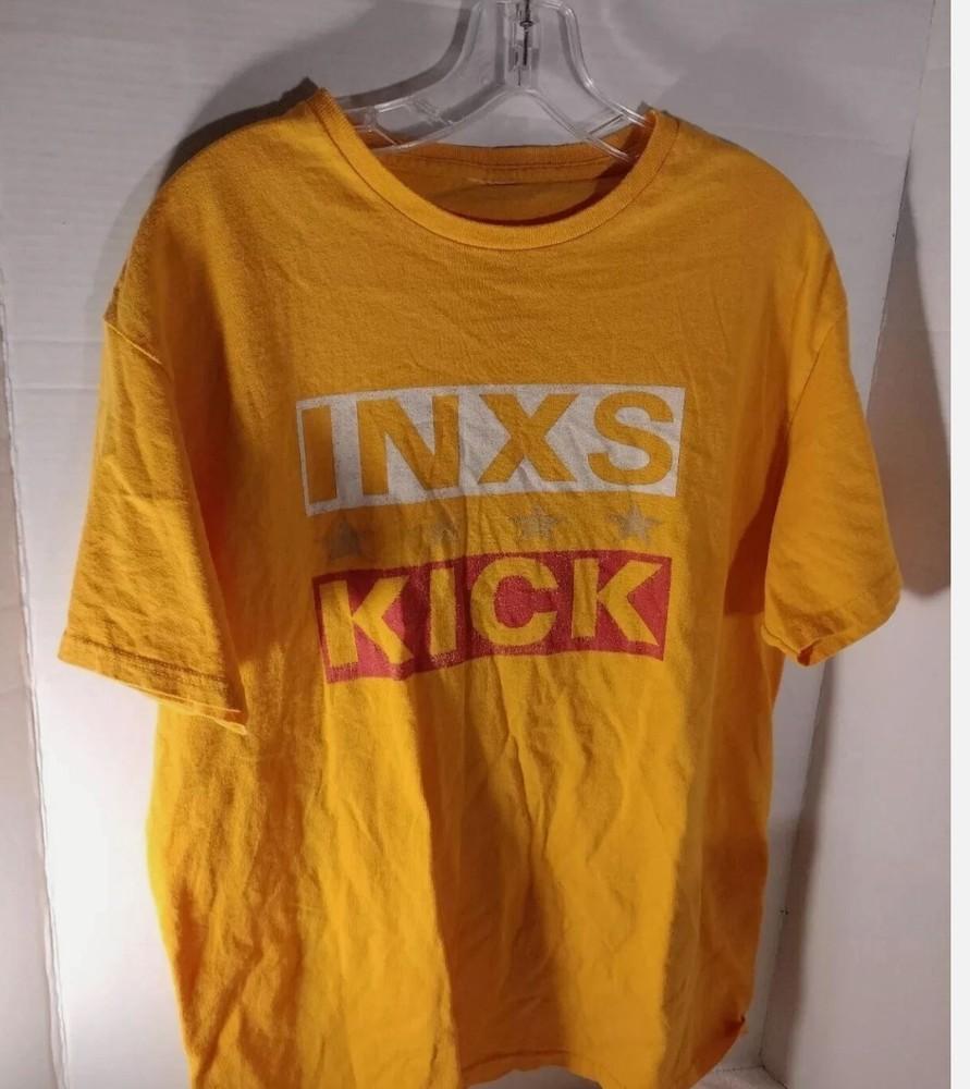 

INXS Band Reprinted Kick Logo T Shirt Full Size S-5XL Gold Unisex T-Shirt XL