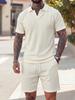 Mens Fashion Casual Lapel Short Sleeve Polo Shirt And Shorts Two Piece Set