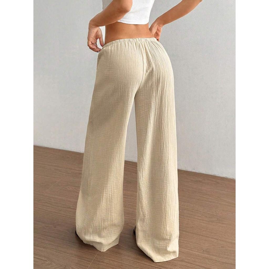 New Fashionable Women's Clothing, Elegant and Versatile, Elastic and Casual, Solid Color Pants, Wide Leg Pants