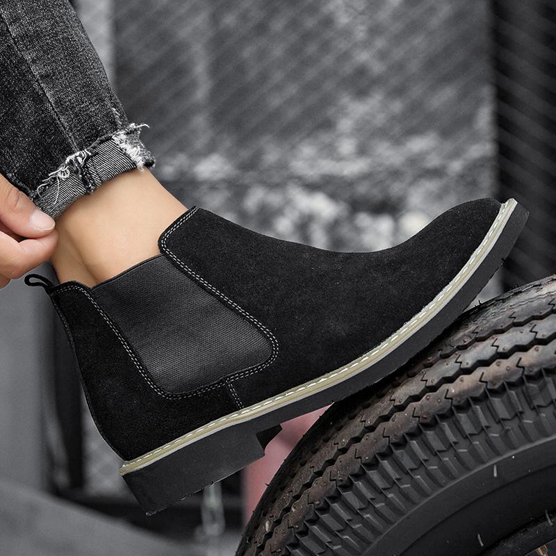 Fashion Autumn Winter Chelsea Boots Men British Style Suede Leather Shoes Men Slip On Casual Ankle Boots Men Big Size 46 Bota Masculina