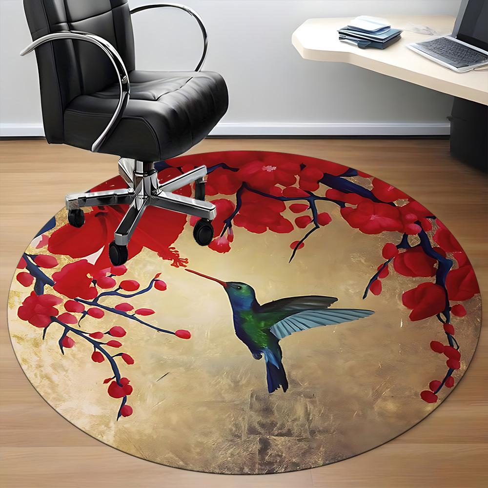 1PC Hummingbird Blossom Office Round Area Rug, Indoor Mat Suitable ForOffice, Under Office Chairs Bedroom Living Room Home Decor, Room Deco, D075
