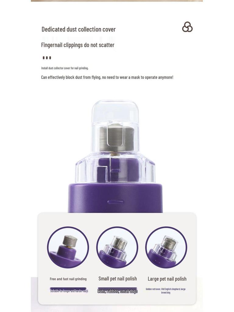 Rechargeable Pet Nail Grinder: Electric Trimmer for Large Dogs & Cats with Light, Low Vibration & Low Noise