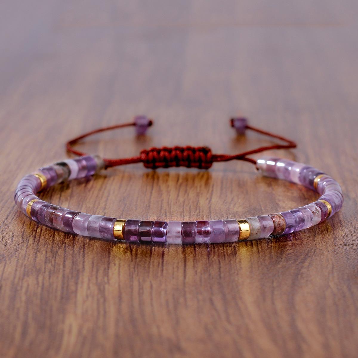 Adjustable Hand Knitted Hand Rope Bohemian Dopamine Color Green Dongling Purple Braided Bracelet