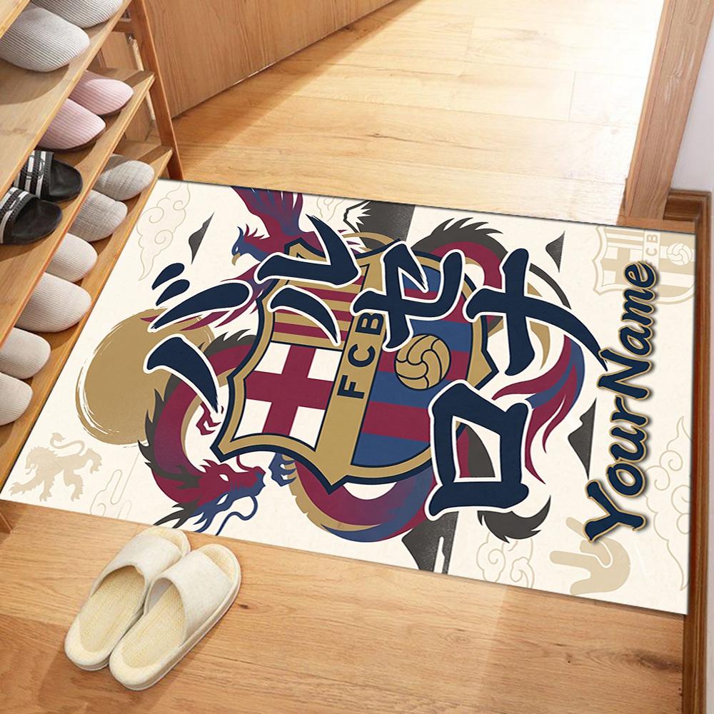 FC Barcelona personalisierter Namens-Teppich Perfekt für Esszimmer im Freien Eingangsbereich Flur Rutschfester Teppich Büros Dekorieren Hochzeitsfeier Geschenk