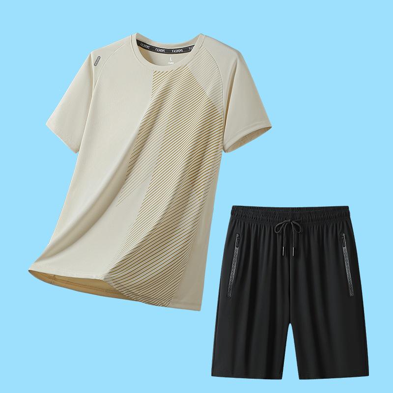 Men's Quick-Drying Ice Silk Sports Set: Short Sleeve T-shirt and Shorts