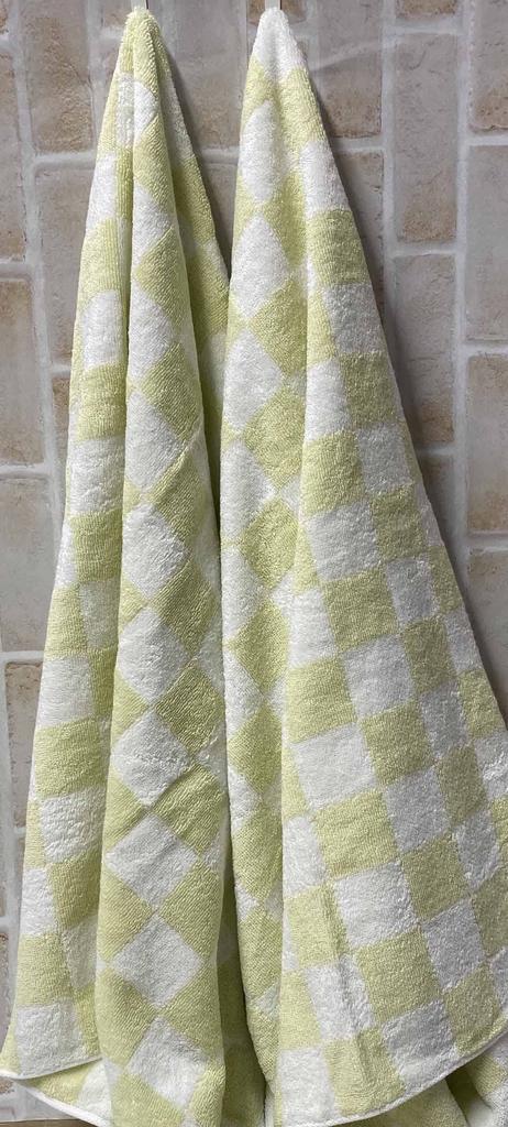 Imabari Set of 2 Bath Towels 2 Green Pastel Checkered Absorbent Green Towels, [Brand Certified] 65x120cm, Towels, Pattern, Fluffy, (2 Towels)