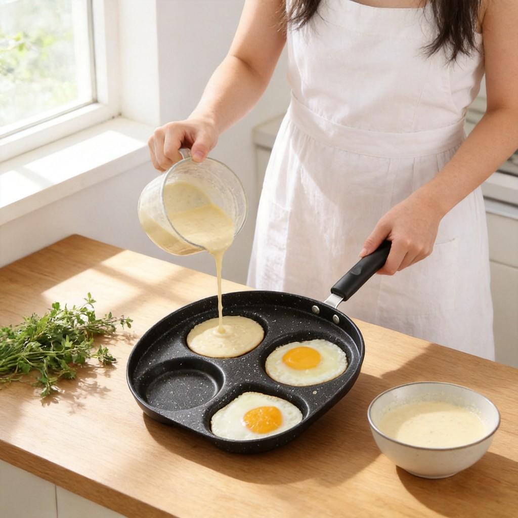 Modern Nonstick Egg Griddle With Multiple Compartments For Home Kitchen Use
