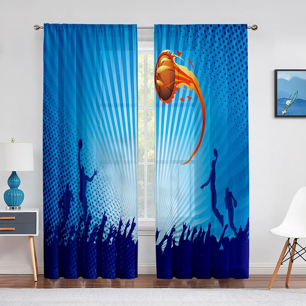 Basketball Sport Thema Transparenter Voile Vorhang für Teenager Jungen Männer Schlafzimmer Wohnzimmer Dekoration Moderner Chiffon Tüll Fenstervorhang