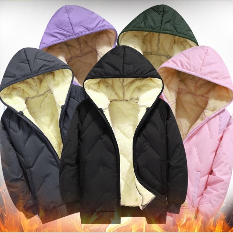 Children Winter Lined with Velvet Thick Keep Warm Jacket Padded Hooded Coat