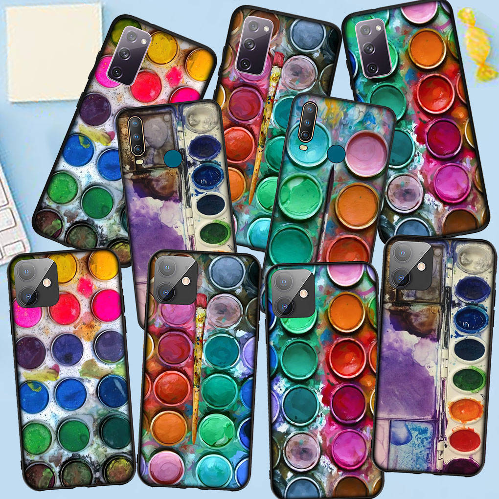 Hoesje voor Samsung Galaxy S25 S24 S23 iPhone 16 15 Xiaomi Redmi Note 14 13 12 16E 11 Pro Max OPPO Moto Huawei Paintbox Palette Water Color Pallet Cover