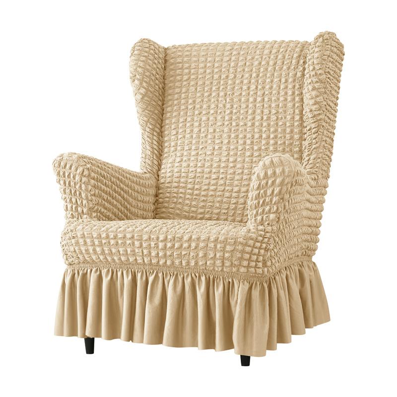 Seersucker Wing Chair Cover Solid Color King Armchair Slipcover Stretch Wingback Sofa Covers With Cushion Cover Home Decor
