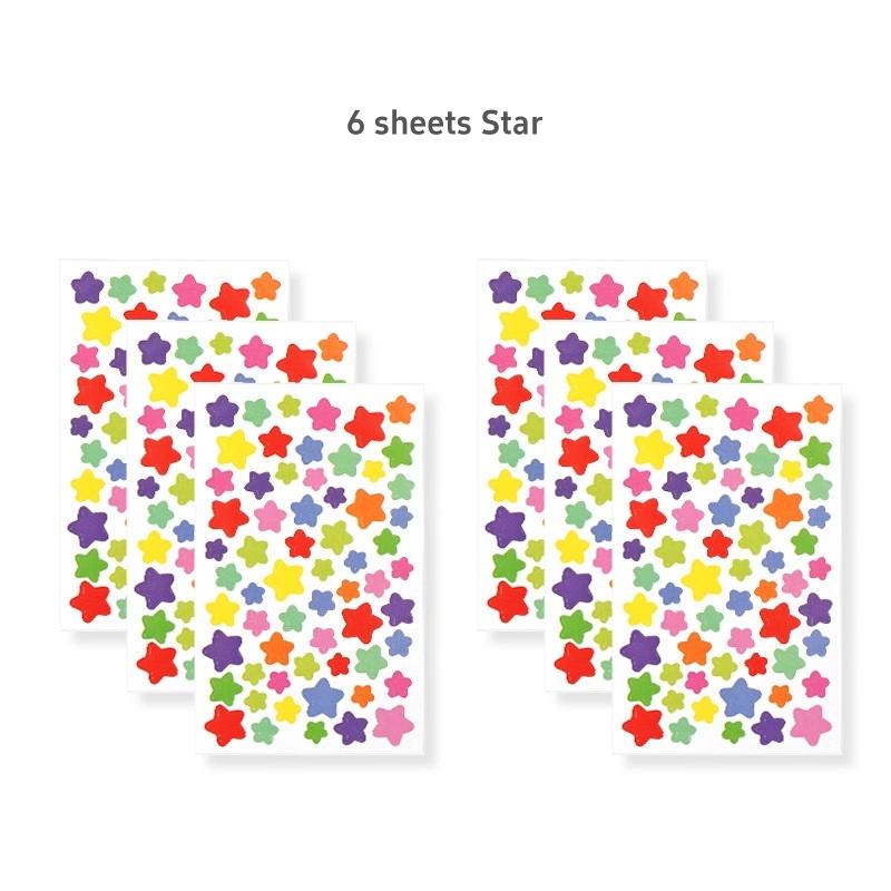 6 Sheets Colorful Stickers Pack Mini Star Heart Dots Self-adhesive Paper Marker Notes Decoration for Diary Album Reward