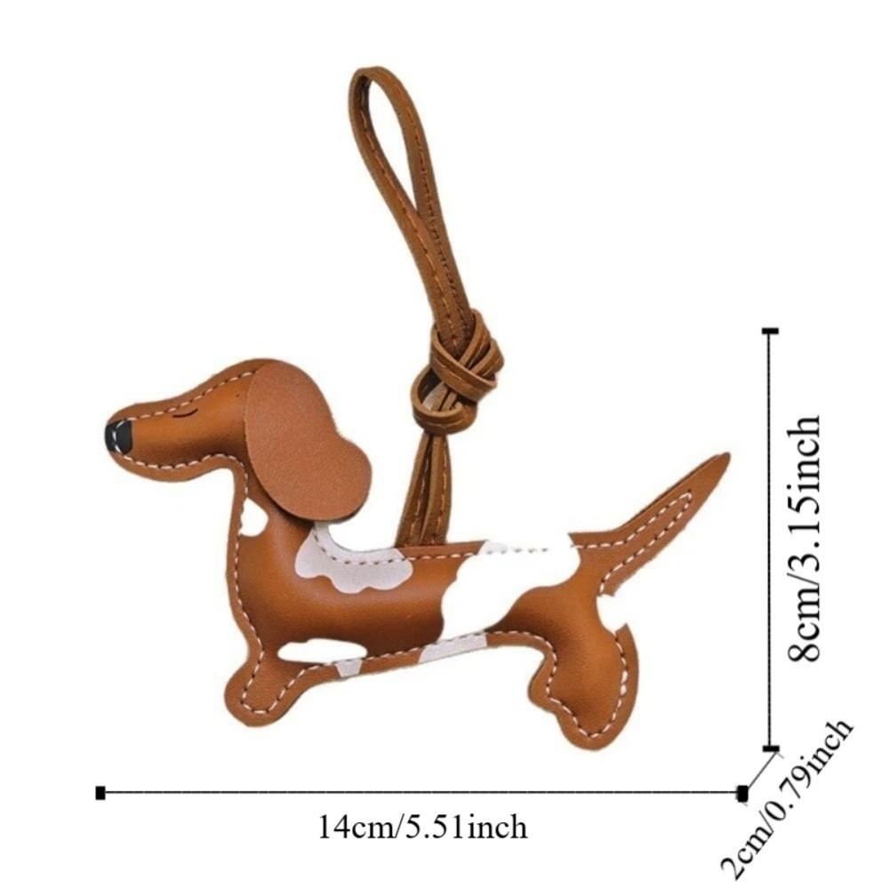 Cute Puppy PU Leather Key Ring Handmade Animal Bag Charm DIY Dachshund Dog Keychain  Keys Ornament