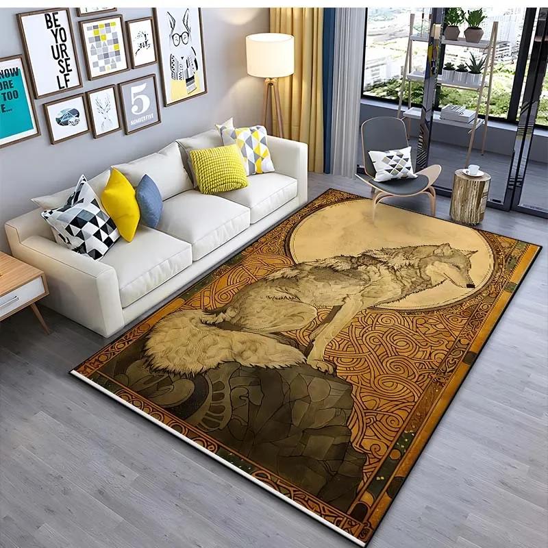Black Wolf Patter Carpet for Living Room Bedroom Bedside Bathroom Floor Mat Area Rug Sofa Home Decor for Gifts