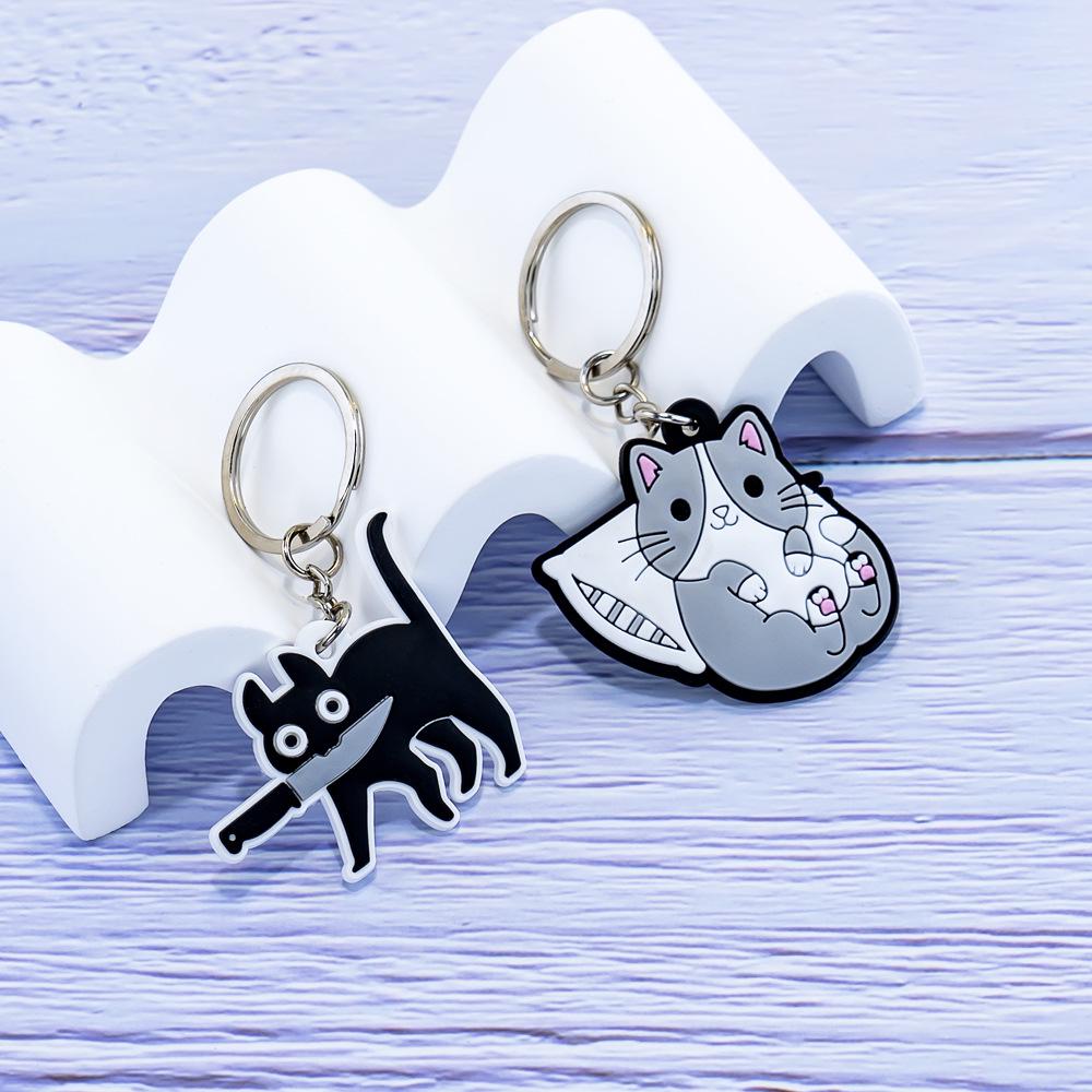 PVC Soft Rubber Cat Keychain Pendant - Cute Bag Accessory and Ornament