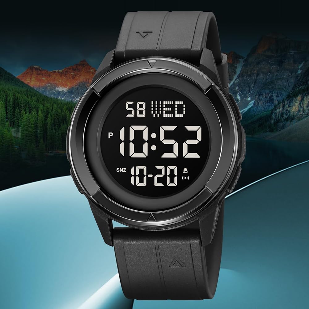 Timever Men's Digital Waterproof Watch with Stopwatch, Alarm, Dual Time Function, Black