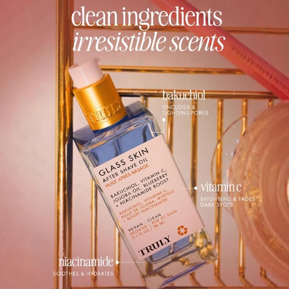 TRULY Huile de Soin Après-Rasage Fraise & Vanille Huile Après-Rasage Lisse Hydrate en Profondeur Soin Rasage