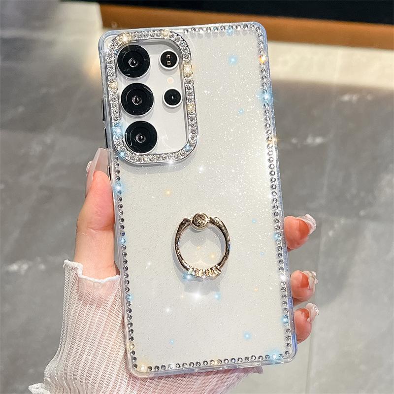 Side Diamond Glitter Powder Imd Hard Shell Suitable for Samsung S25S24S23 Ultra Diamond Ring Buckle Phone Case A16 A56