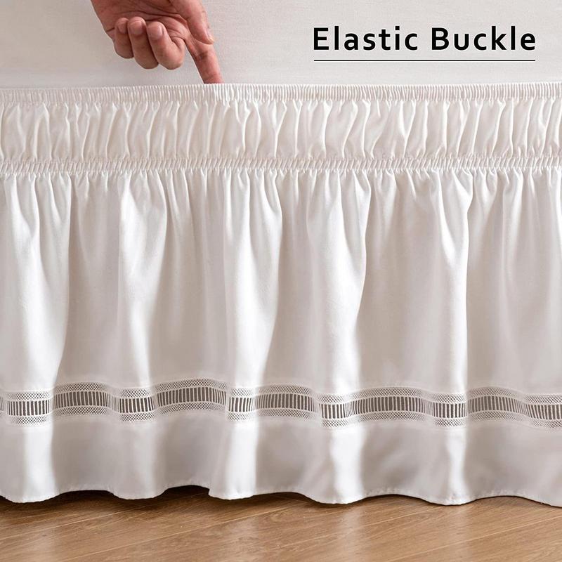 Wrap Around Bed Skirt Three Fabric Side Elastic Dust Ruffled 15In Tailored Hollow Lace Drop Bedskirt Easy Install Fade Resistant