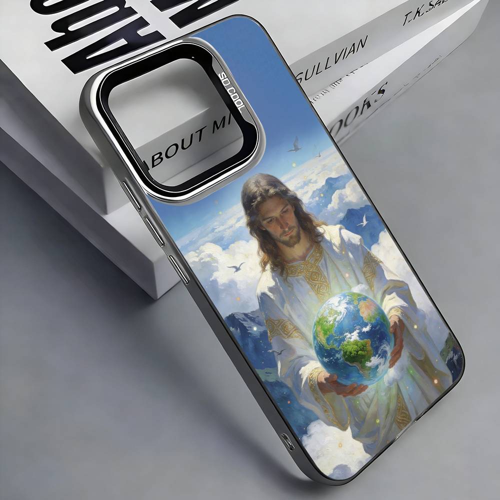 Christian Religious Jesus Phone Case For iPhone 17,16,15,14,13,12,11 Plus,Pro Max,Colored Silver Phone Case