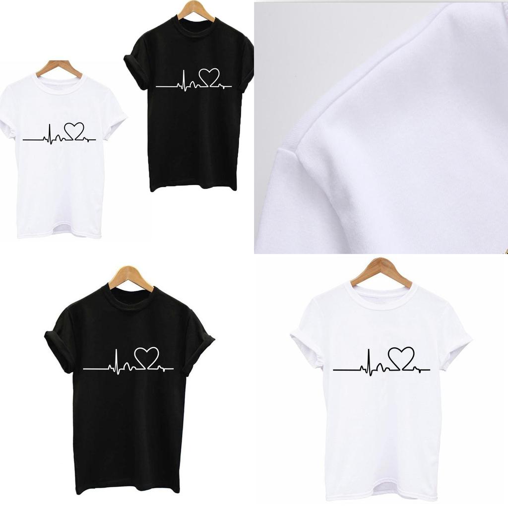 Hochwertiges Sommer Damen Rundhals T-Shirt mit Print und modischem Herzschlag-Design