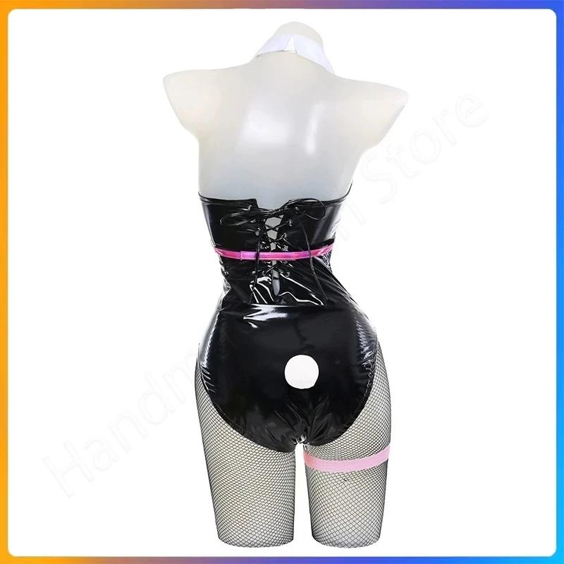 Anime Rabbit Cosplay hole Black Leather Bunny Girl Sexy Cute Halloween Cosplay Costume Headdresses Clothes Bows Girl Wig