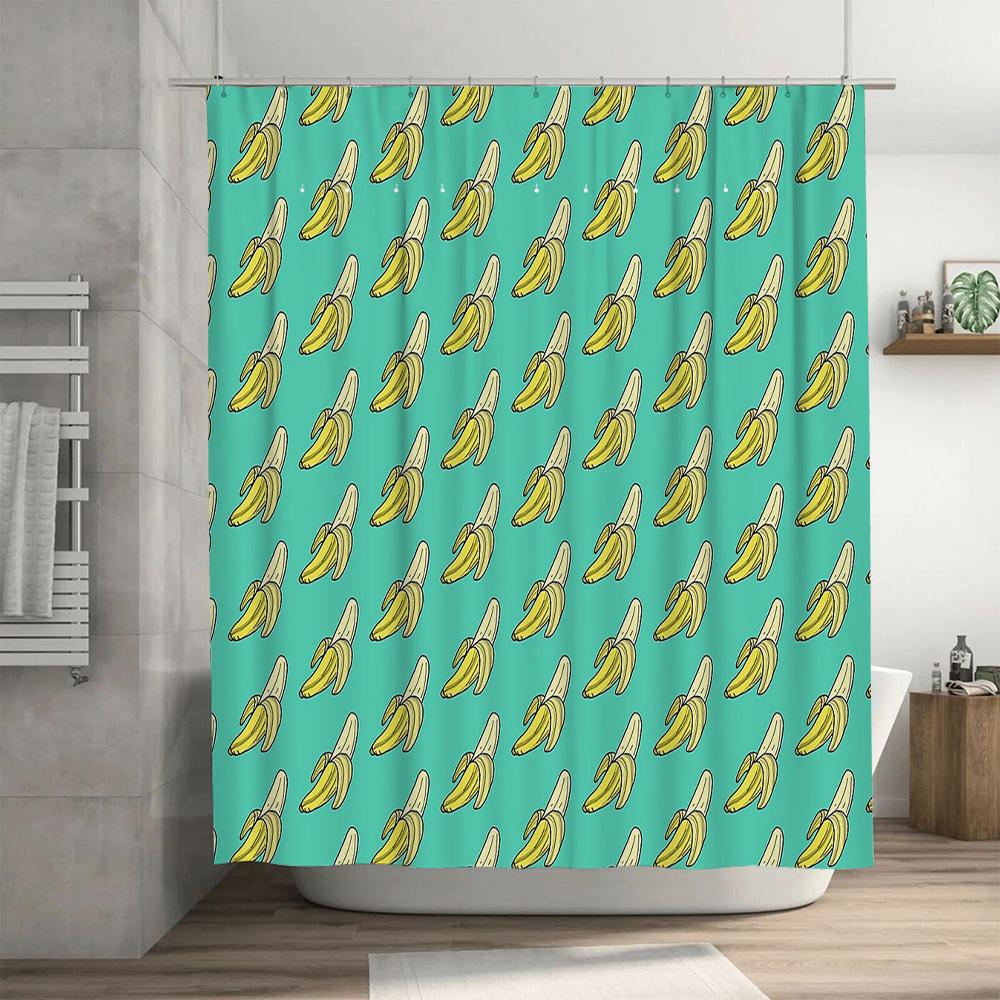 Bathroom Shower Curtain Tropical Banana Pattern Waterproof Decor Farmhouse Modern Style Washable Fabric Liner Sets