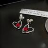 Fashionable and Personalized Earrings with Hollowed Out Large Heart-Shaped Earrings Inlaid with Red Crystal Temperament Earrings