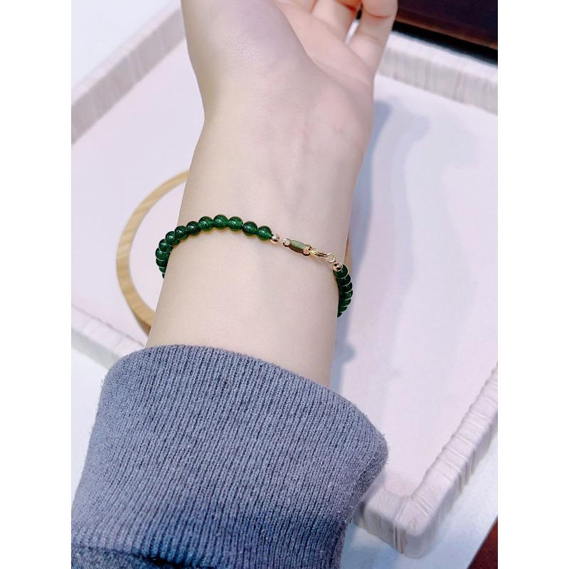 

Mini Emerald Bangle with Gold-plated Fine Design, Featuring Jade Beads, Giving A Light Luxury Touch. Hand bracelet