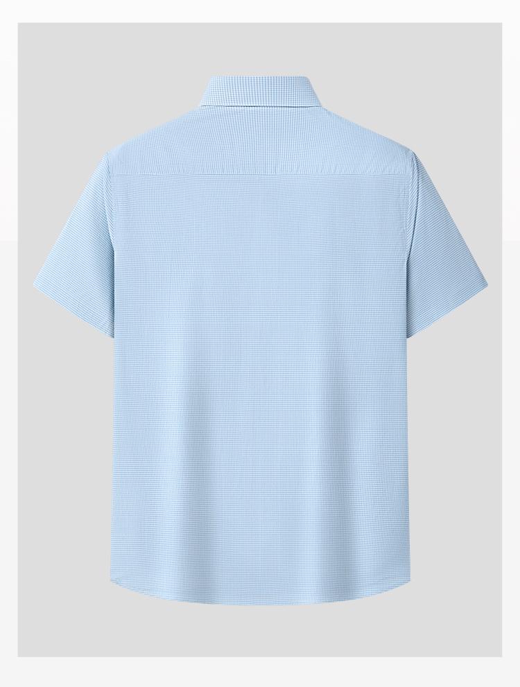 Summer Foam Gauze Small Fine Grid Casual Men's Short-Sleeved Shirt