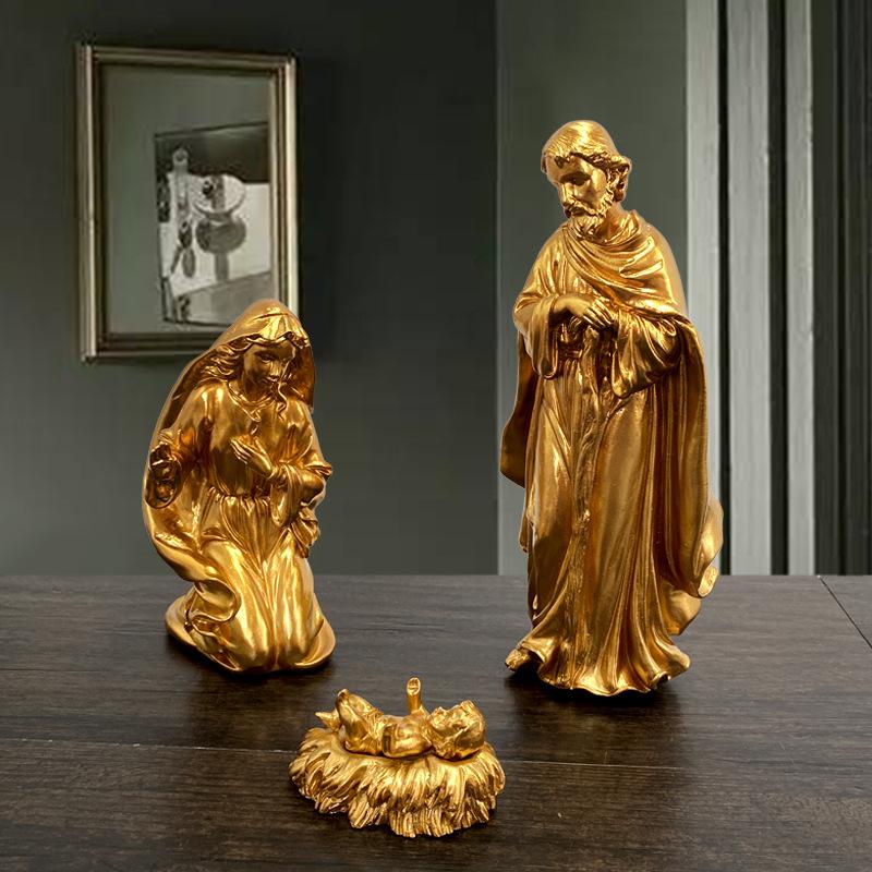 Resin Handicrafts Simulated Human Figure Sculpture Family of Three Christmas Birth of Jesus Decorative Figurines Home Decoration