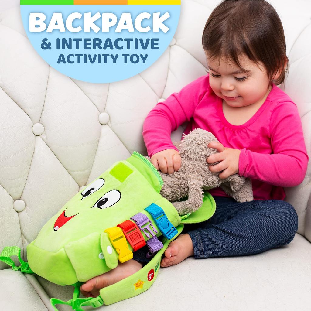 BUCKLE TOY Buddy Backpack - Toddler Early Learning Basic Life Skills Children's Plush Travel Activity by Buckle Toys