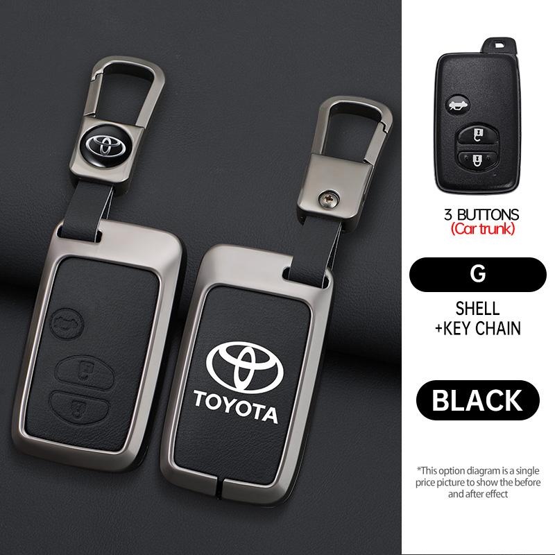 Zinc Alloy Leather Car Remote Key Case Holder Shell For Toyota Aqua RAV4 Land Cruiser Camry Prado Corolla Prius Keyless Keychain
