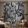 2Pcs Elegant Sheer Curtains – Black And White Floral Pattern, Ideal For Living Room And Bedroom, Modern Home Decor