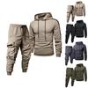 Herren einfarbiger Kapuzenpullover und Jogginghosenanzug Herren Casual Sport Mehrfach-Taschen-Sweatshirt und Jogginghosenanzug