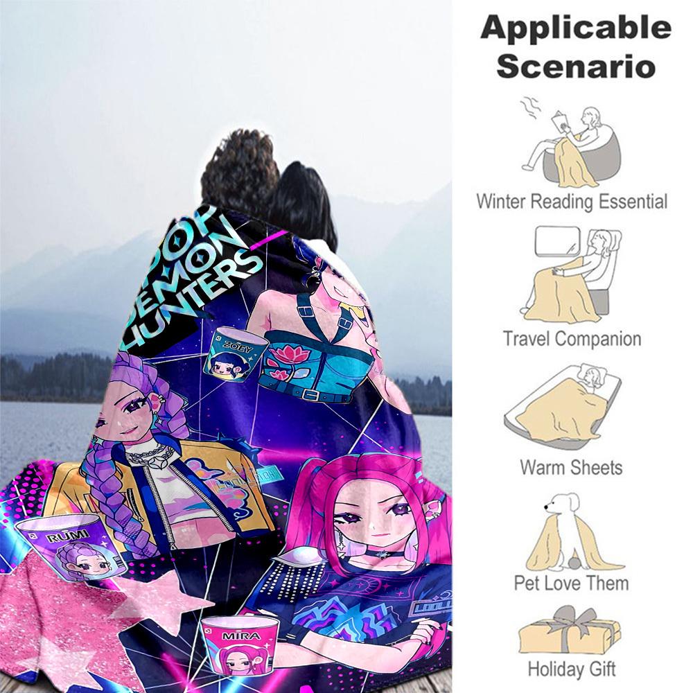 1pc K-Pop Demons Outdoor Blanket Lightweight Flannel, All-Season Use for Sofa, Bed, Travel, Camping, Living Room, Office, Couch067