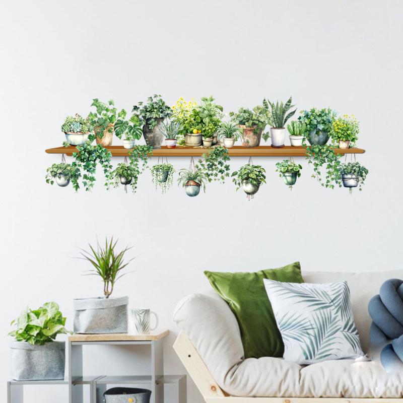 Highgreen Dill Leaves Wall Stickers Hanging Basket Wall Bedroom Living Room Wall Beautification Green Plant Courtyard Wall Decor