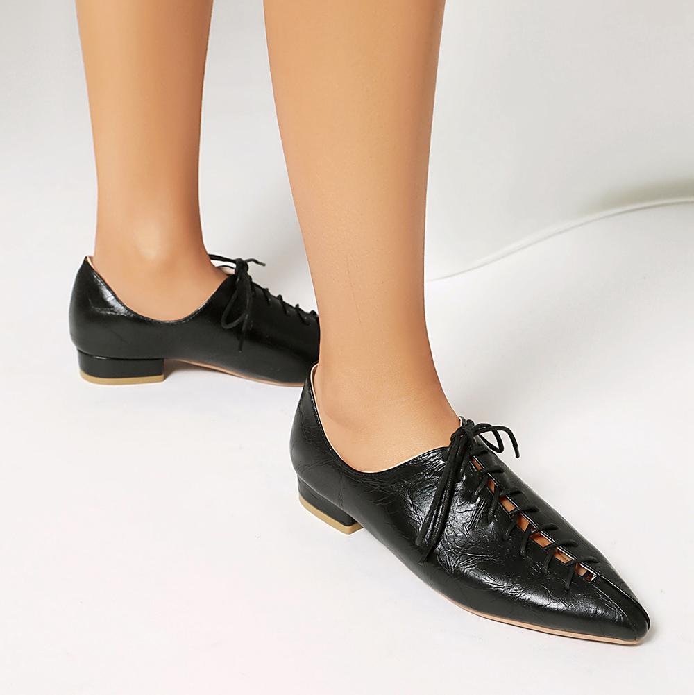 Apricot Women Oxford Pumps Lace Up Low Block Heels Lady Casual Shoes Big Plus Size 45
