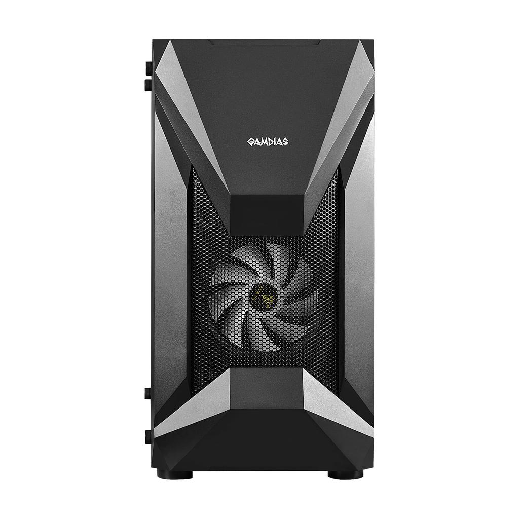 GAMDIAS ATHENA E1 Elite Gaming PC ATX 120mm ARGB Unique 3D Front Panel with Mesh Seamless Tempered Glass Window Case, Mid-Tower Case, Built-in Fan,