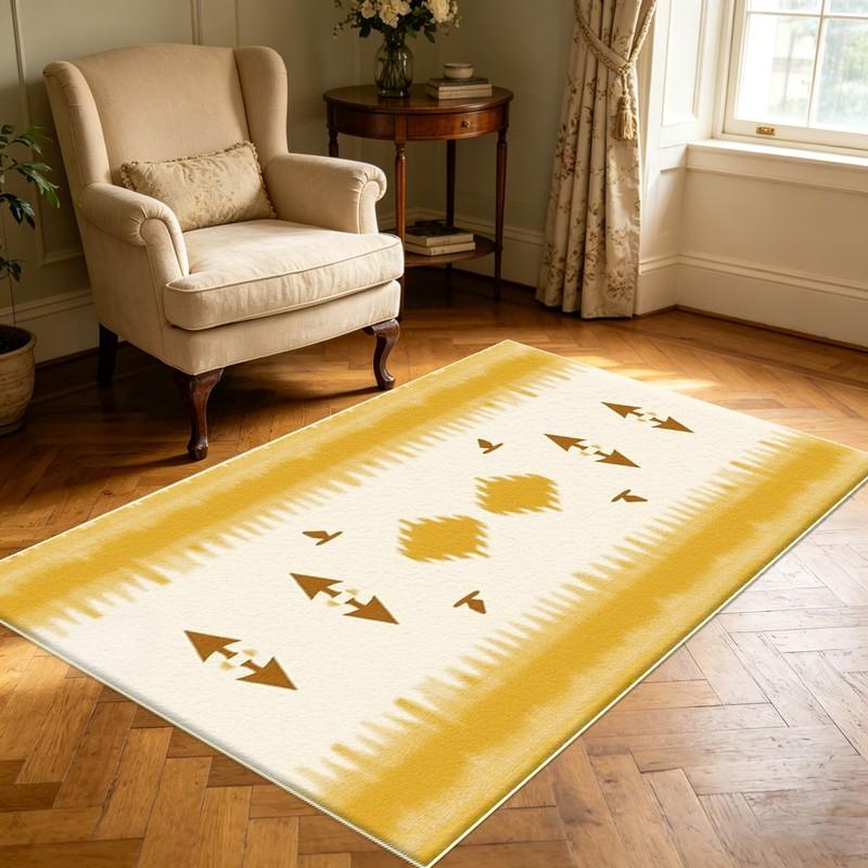 Modern Beige Yellow Geometric Area Rug Minimalist Stripe Living Room Bedroom Home Office Decor