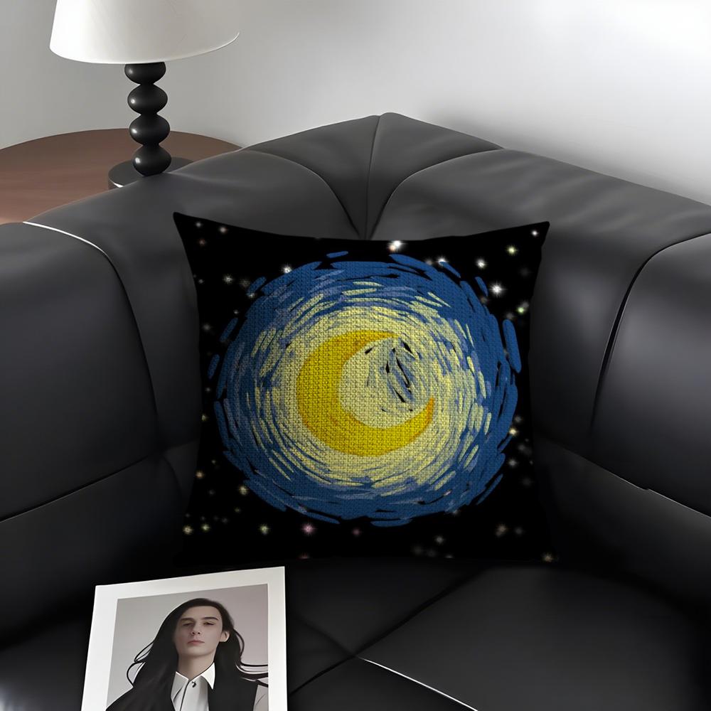 Magic Psychedelic Moon Cushion Cover Natural Linen Organic Fabric DoubleSided Printing Sofa Home Decor Gift Pillow Case
