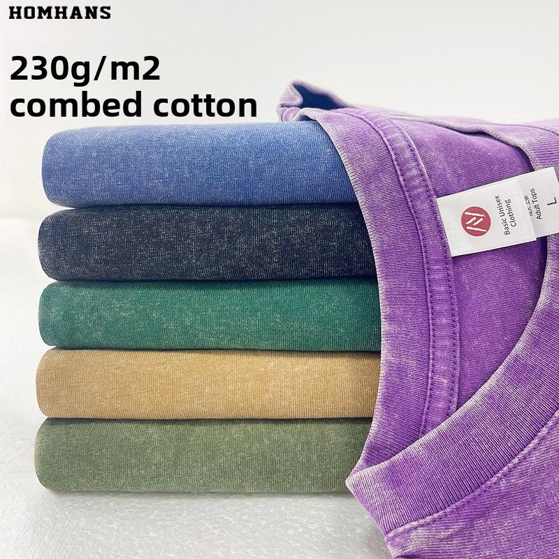 T-shirts décontractés rétro à col rond pour hommes et femmes, lavés et vieillis, manches courtes d'été polyvalentes, longueur aux épaules