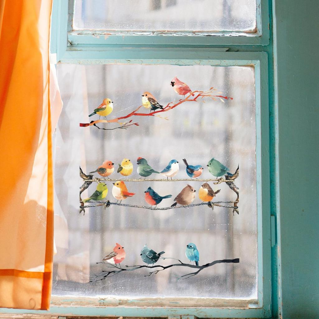 GLOBLELAND 3Pcs Branches and Birds Furniture Transfer 6x12inch Flowers and Plants Rub on Transfer Self-Adhesive Wall Art Decals for Bedroom Living