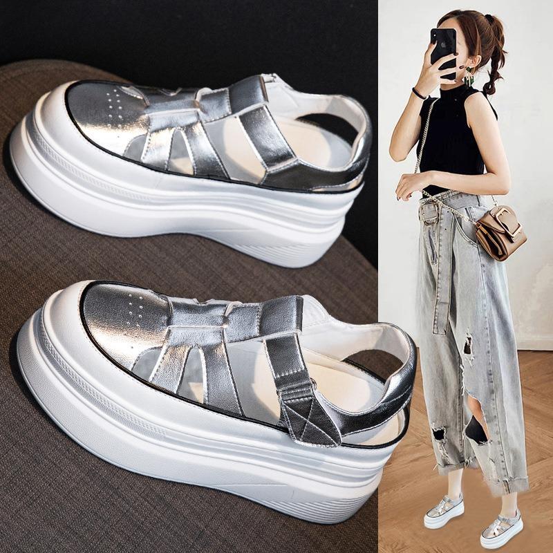 New Retro Women's Thick-soled Shoes with Hollowed-out Toe Caps and Versatile Height-increasing Shoes